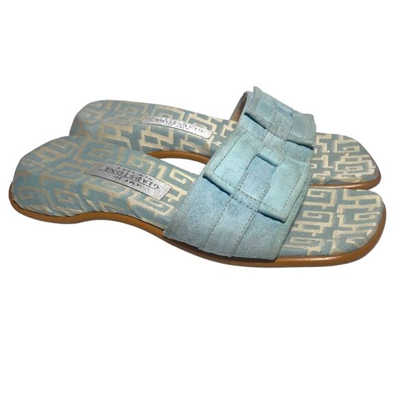 Amy Jo Gladstone Women's Flat Sandals Slides Light Blue Suede Size 7 38 Slip On - Picture 3 of 9